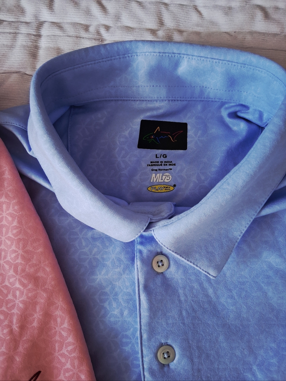 2 Greg Norman ML75 Dry Cooling Moisture Wicking Golf Polo Blue & Coral Sz:L - Picture 4 of 6